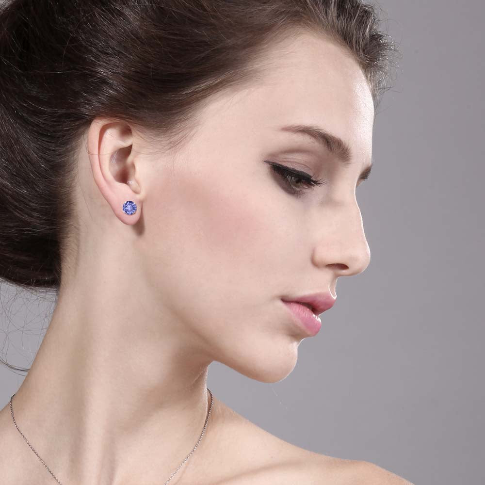 Solid 14K Gold Genuine Natural Tanzanite Stud Earrings for Women Men | Gemstone Birthstone | Round 5MM | Gold Earrings | 1.00 Cttw