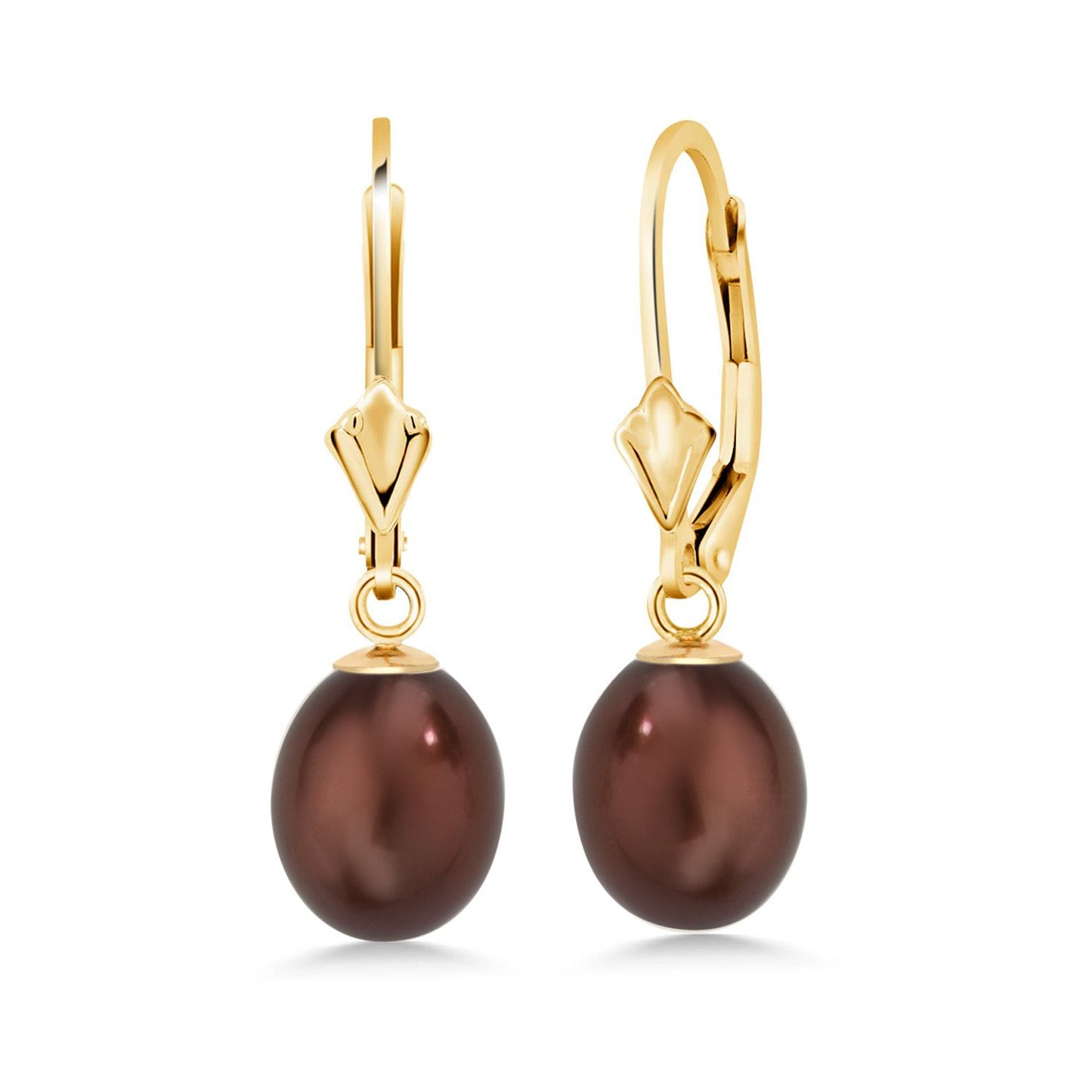 14K Yellow Gold 9MM Cultured Freshwater Pearl Dangle Earrings For Women