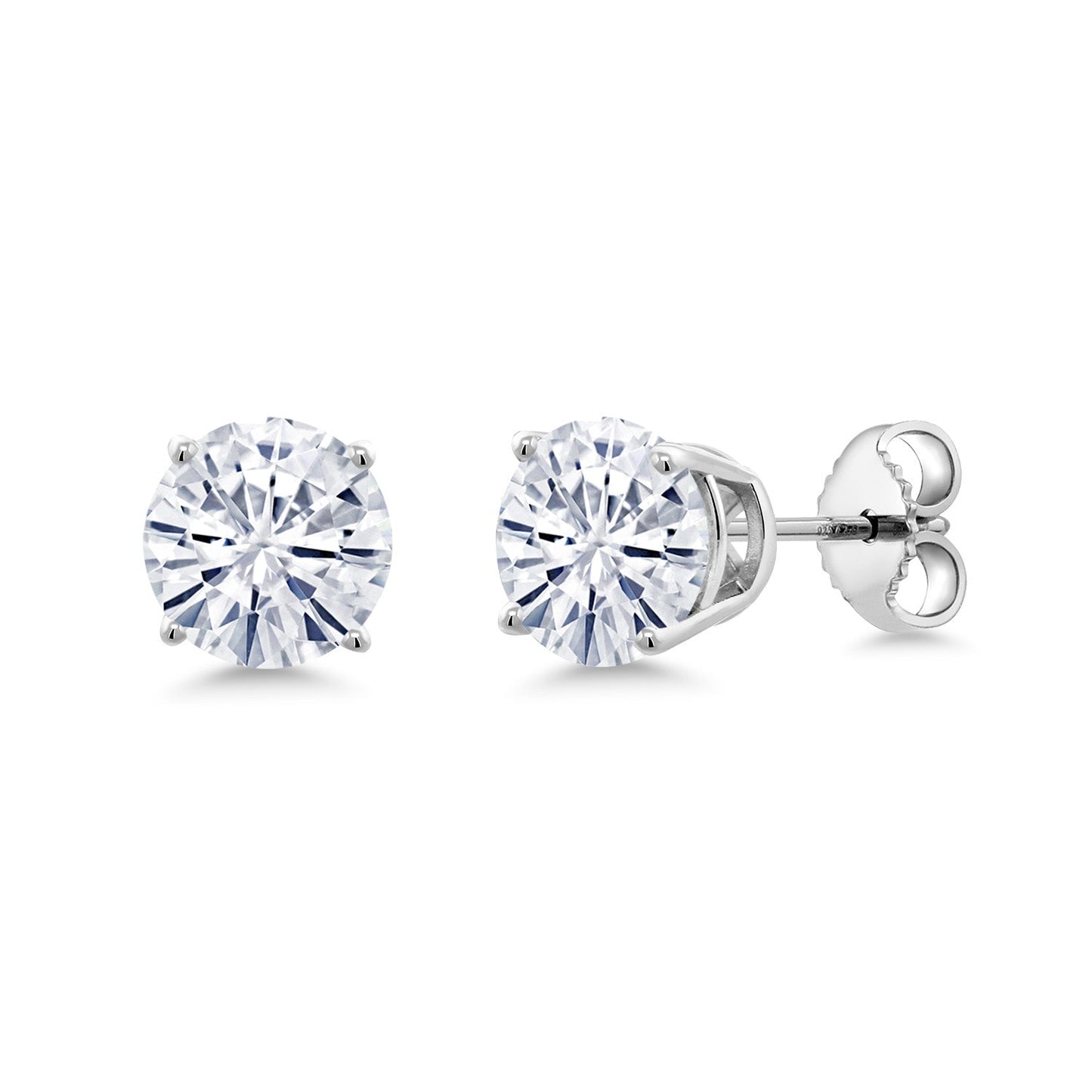 925 Sterling Silver Forever Classic Moissanite Friction Back Stud Earrings For Women Men (1.60 Cttw Round 6MM)