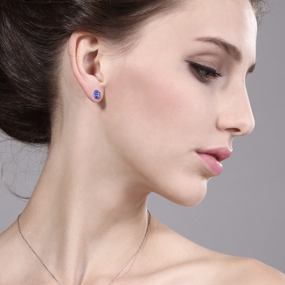 1.60 Cttw Oval Tanzanite Stud Earrings For Women | 925 Sterling Silver | Gemstone Birthstone | Oval 7X5MM