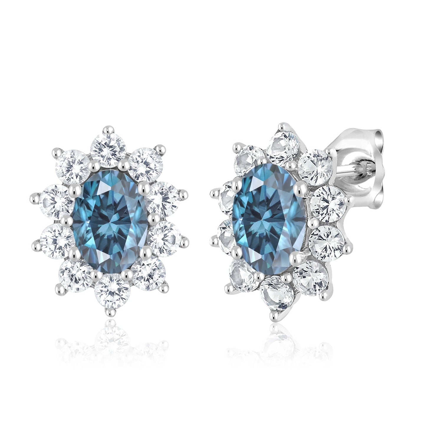 10K White Gold Oval Gemstone Birthstone and White Created Sapphire Halo Stud Earrings | Oval 6X4MM | Gold Earrings for Women
