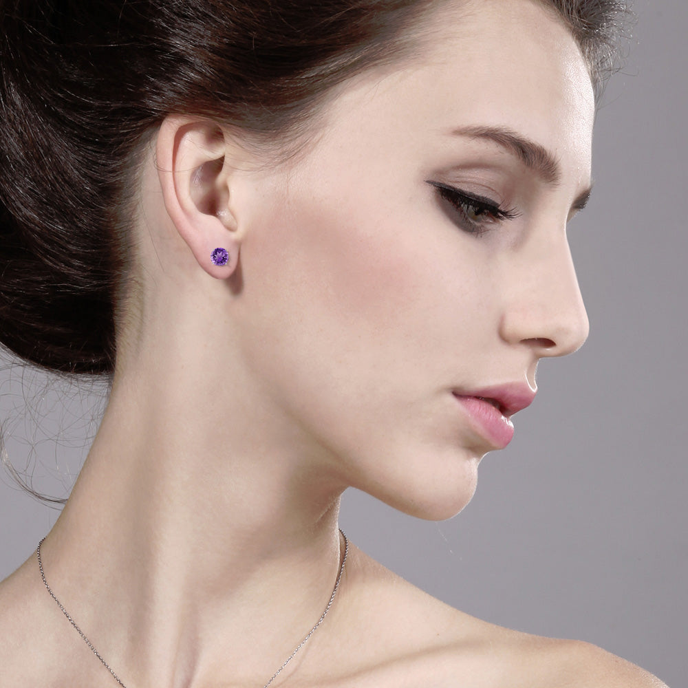 14K White Gold Round 5MM Gemstone Birthstone Stud Earrings | White Gold Earrings For Women Men