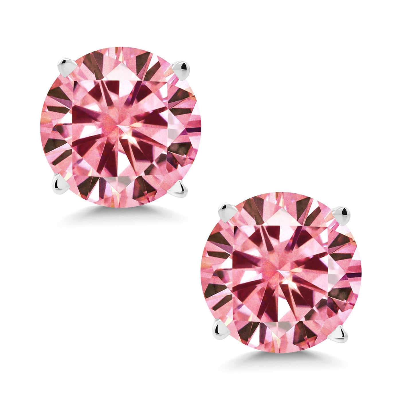 14K White Gold Round 5MM Gemstone Birthstone Stud Earrings | White Gold Earrings For Women Men