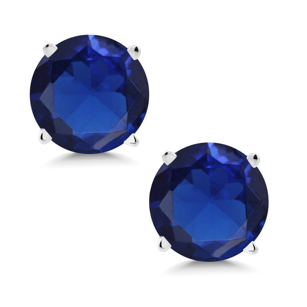 14K White Gold Round 5MM Gemstone Birthstone Stud Earrings | White Gold Earrings For Women Men