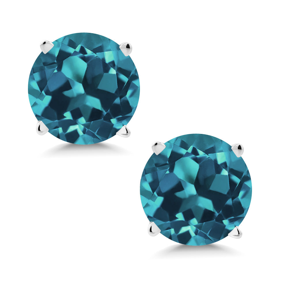 14K White Gold Round 5MM Gemstone Birthstone Stud Earrings | White Gold Earrings For Women Men