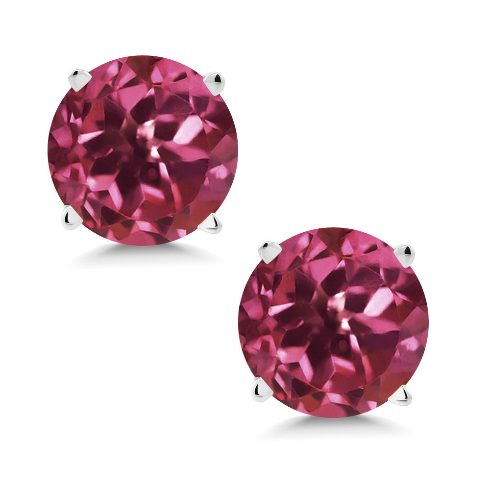 14K White Gold Round 5MM Gemstone Birthstone Stud Earrings | White Gold Earrings For Women Men