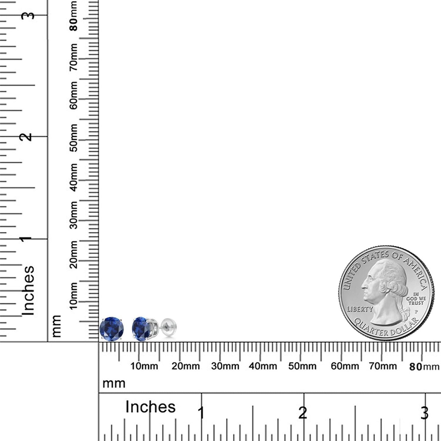 14K White Gold Blue Created Sapphire Stud Earrings | 1.50 Cttw | Round 6MM | Gold Earrings For Women Men