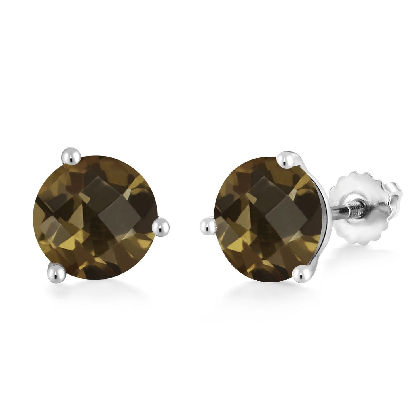 14K White Gold Gemstone Birthstone Earrings | Martini Screw Back Stud Earrings | Round 8MM | White Gold Earrings For Women Men