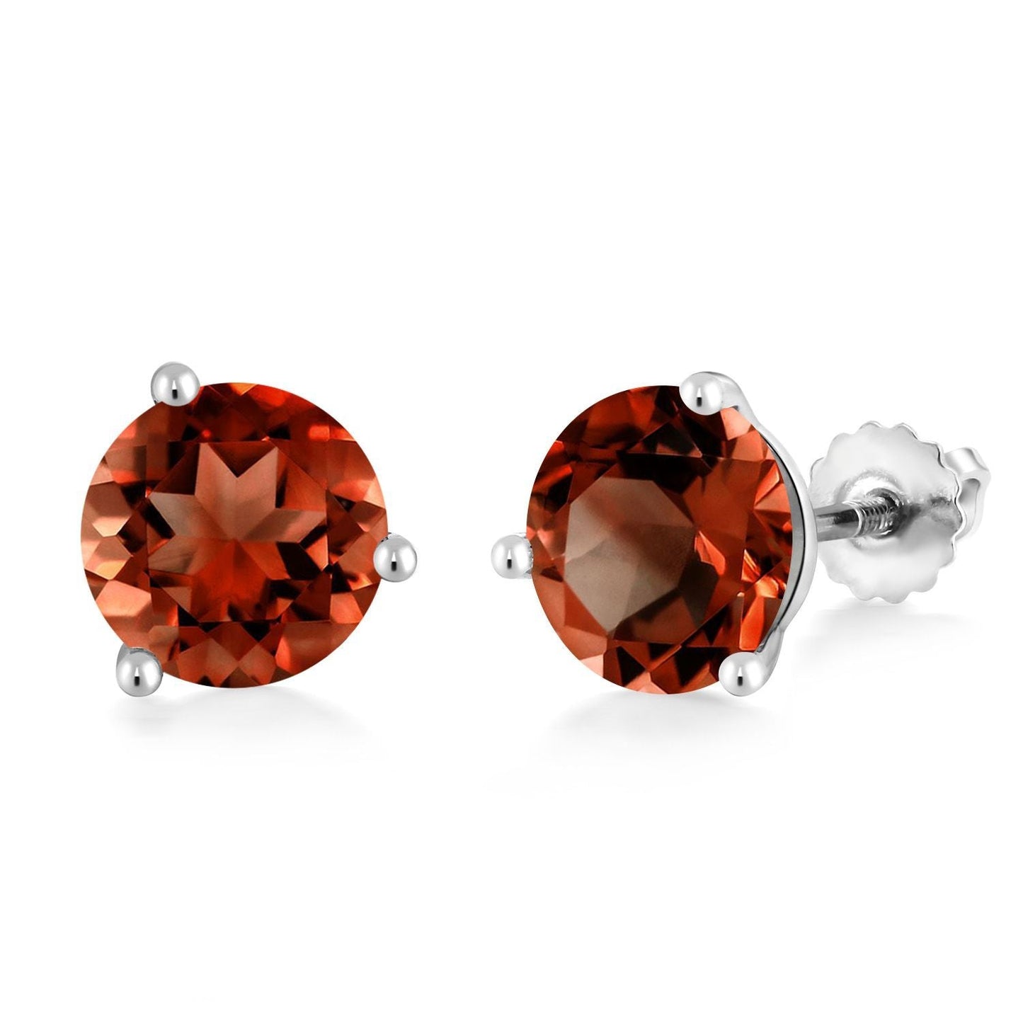 14K White Gold Gemstone Birthstone Earrings | Martini Screw Back Stud Earrings | Round 8MM | White Gold Earrings For Women Men