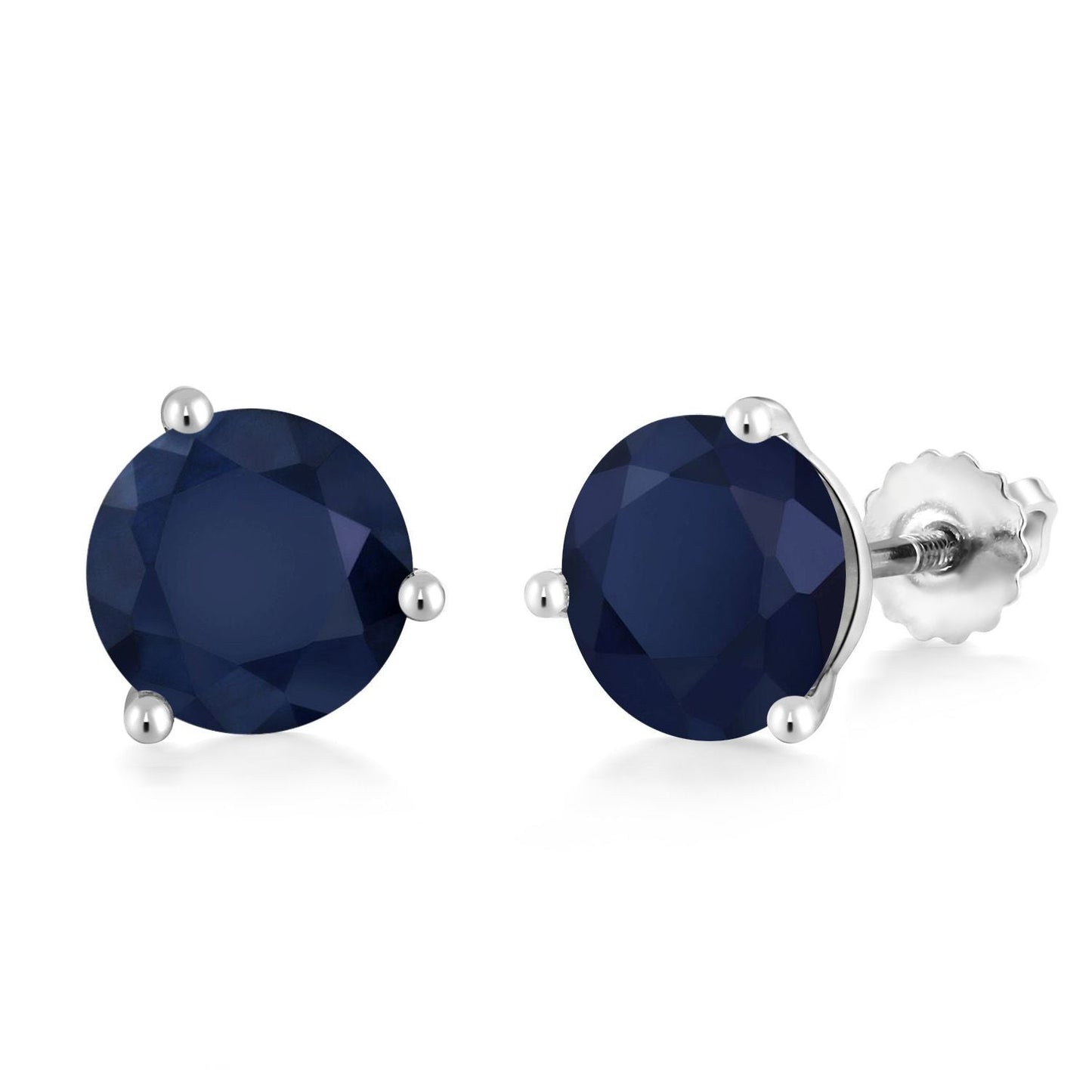 14K White Gold Gemstone Birthstone Earrings | Martini Screw Back Stud Earrings | Round 8MM | White Gold Earrings For Women Men