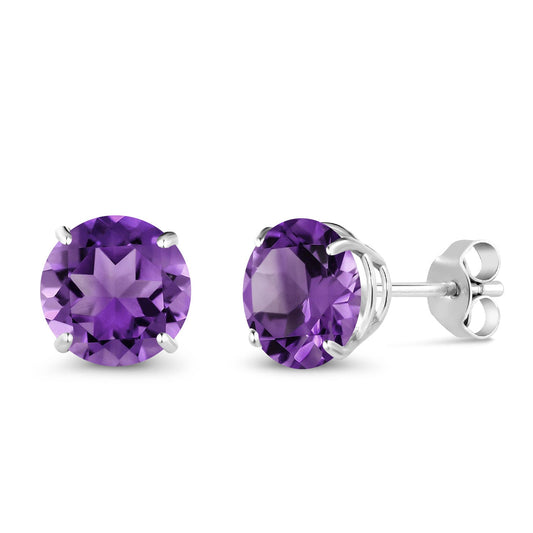 10K White Gold Round 7MM Gemstone Birthstone Stud Earrings For Women Men | Gold Earrings For Women