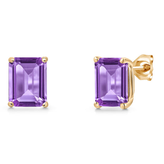 14K Yellow Gold 9X7MM Emerald Cut Gemstone Birthstone Stud Earrings | Double Notch | Basket Setting | Gold Earrings For Women Men