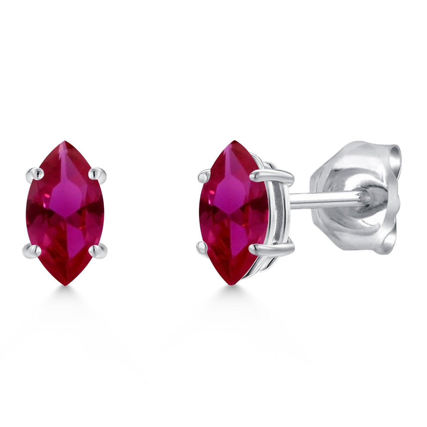 14K White Gold Marquise 6X3MM Gemstone Birthstone Gold Earrings For Women Men