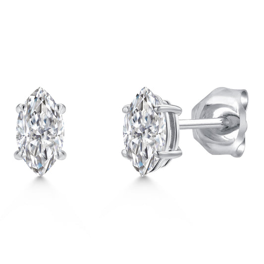 14K White Gold Marquise 6X3MM Gemstone Birthstone Gold Earrings For Women Men