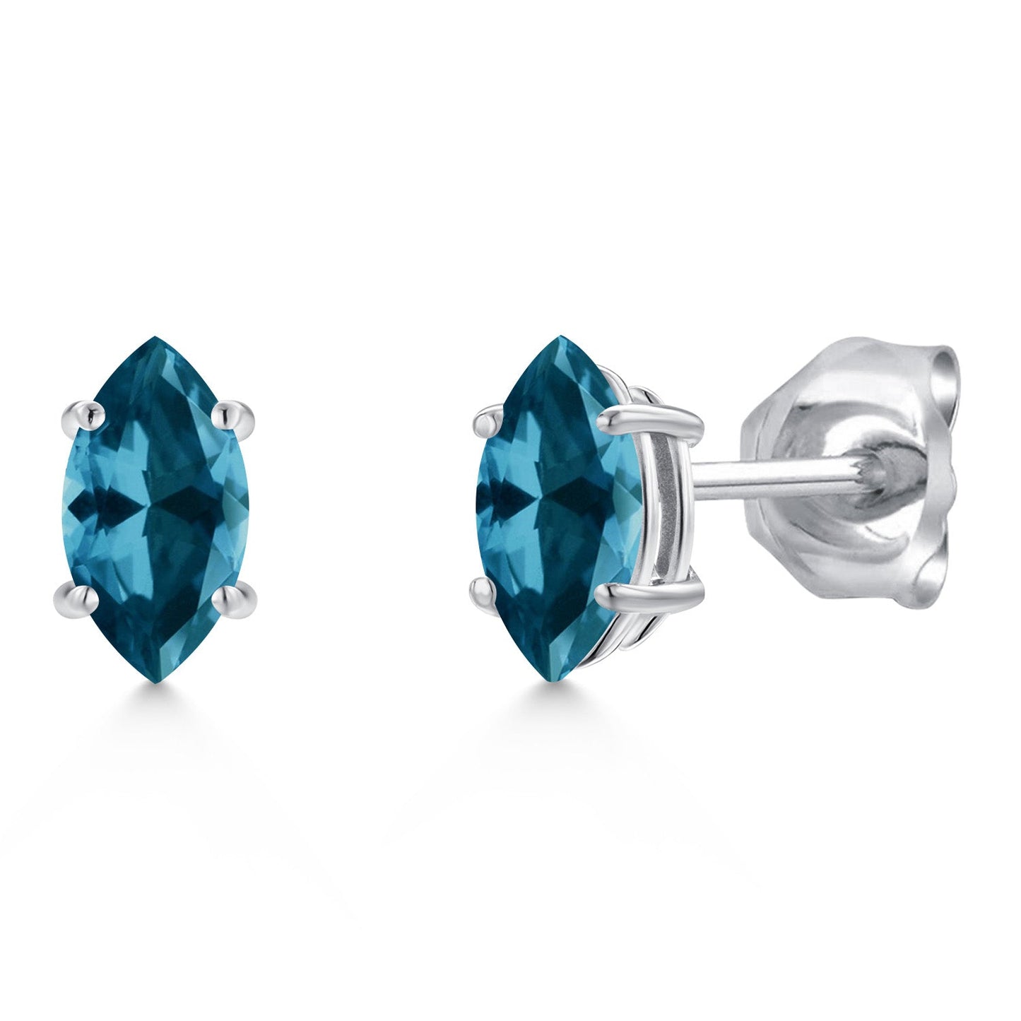 14K White Gold Marquise 6X3MM Gemstone Birthstone Gold Earrings For Women Men