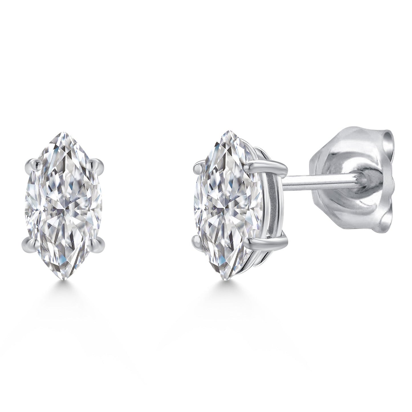14K White Gold Lab Grown Diamond Stud Earrings For Women Men | 0.66 Cttw | Gemstone Birthstone | Marquise 7X4MM | DEF Color | VVS-VS Clarity