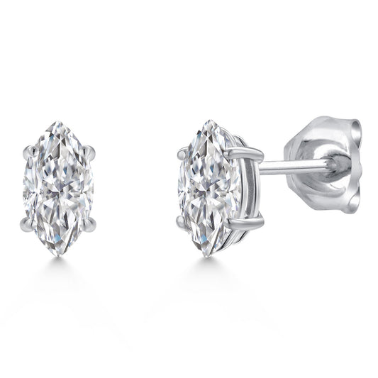 14K White Gold Lab Grown Diamond Stud Earrings For Women Men | 0.66 Cttw | Gemstone Birthstone | Marquise 7X4MM | DEF Color | VVS-VS Clarity