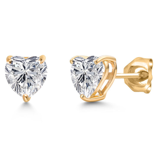 2.00 Cttw 14K Yellow Gold IGI Certified Lab Grown Diamond Stud Earrings | E-F Color VS1-VS2 Clarity | Heart Shape 6.5MM | Gold Earrings For Women Men