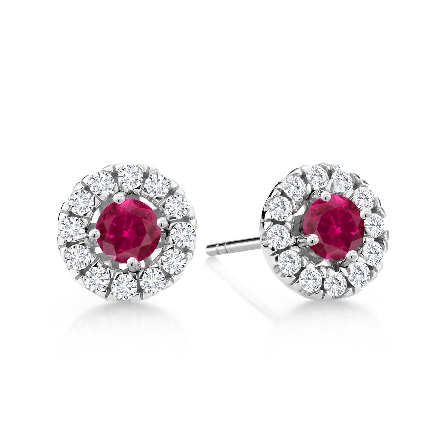 14K White Gold 3.5MM Round Gemstone Birthstone and White Lab Grown Diamond Halo Earrings | Center Stone: 3.5MM | Gold Earrings for Women