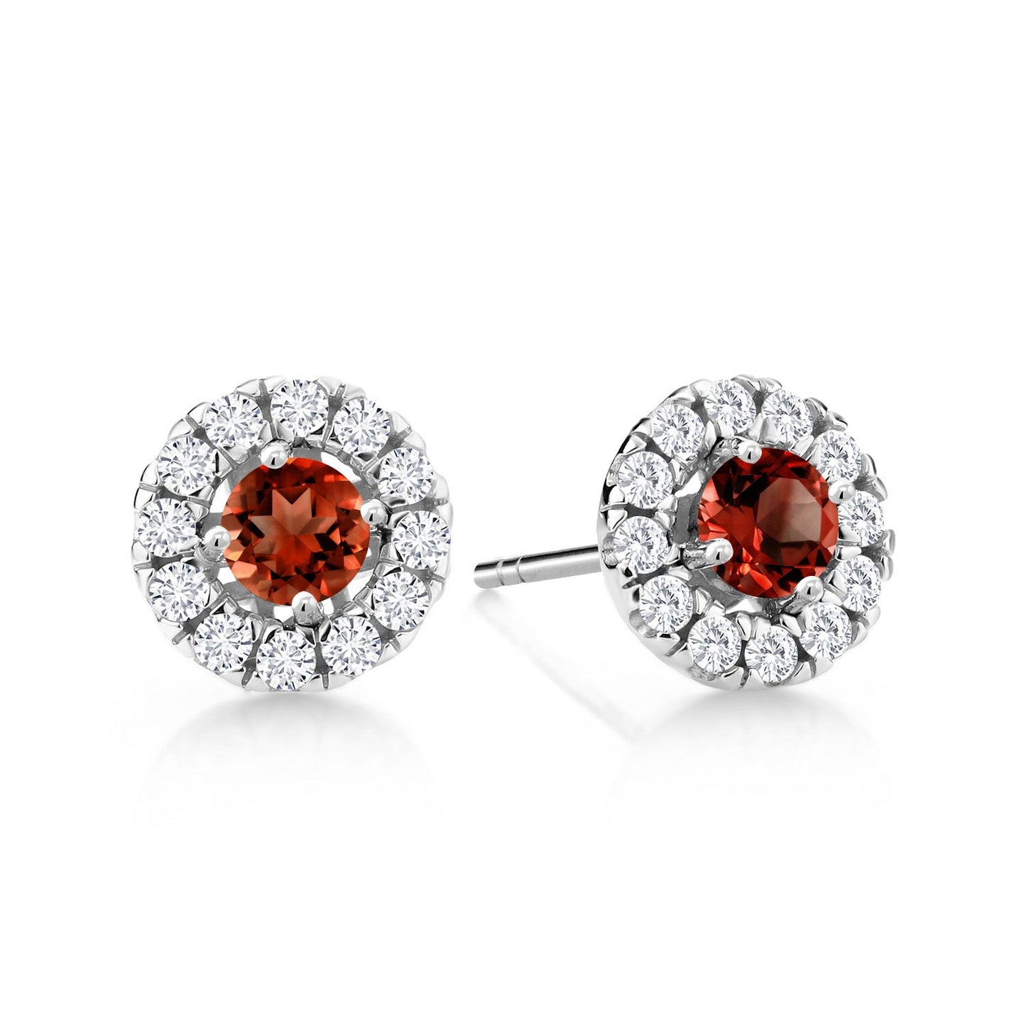 14K White Gold 3.5MM Round Gemstone Birthstone and White Lab Grown Diamond Halo Earrings | Center Stone: 3.5MM | Gold Earrings for Women