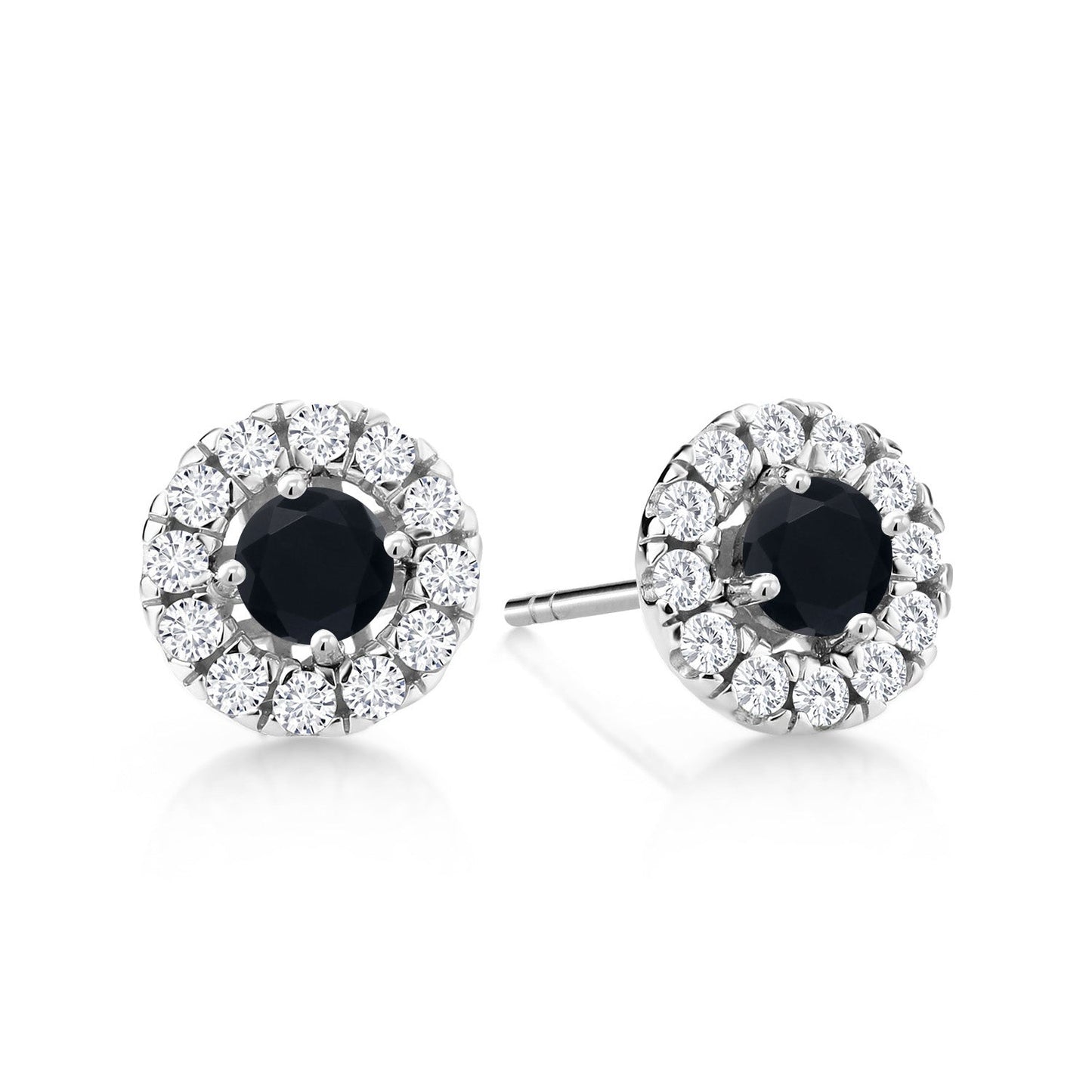 14K White Gold 3.5MM Round Gemstone Birthstone and White Lab Grown Diamond Halo Earrings | Center Stone: 3.5MM | Gold Earrings for Women