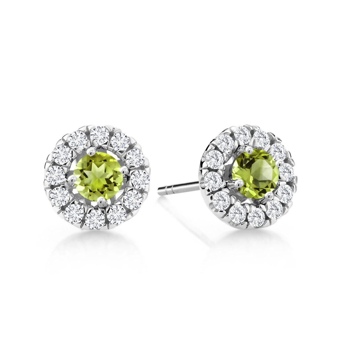 14K White Gold 3.5MM Round Gemstone Birthstone and White Lab Grown Diamond Halo Earrings | Center Stone: 3.5MM | Gold Earrings for Women