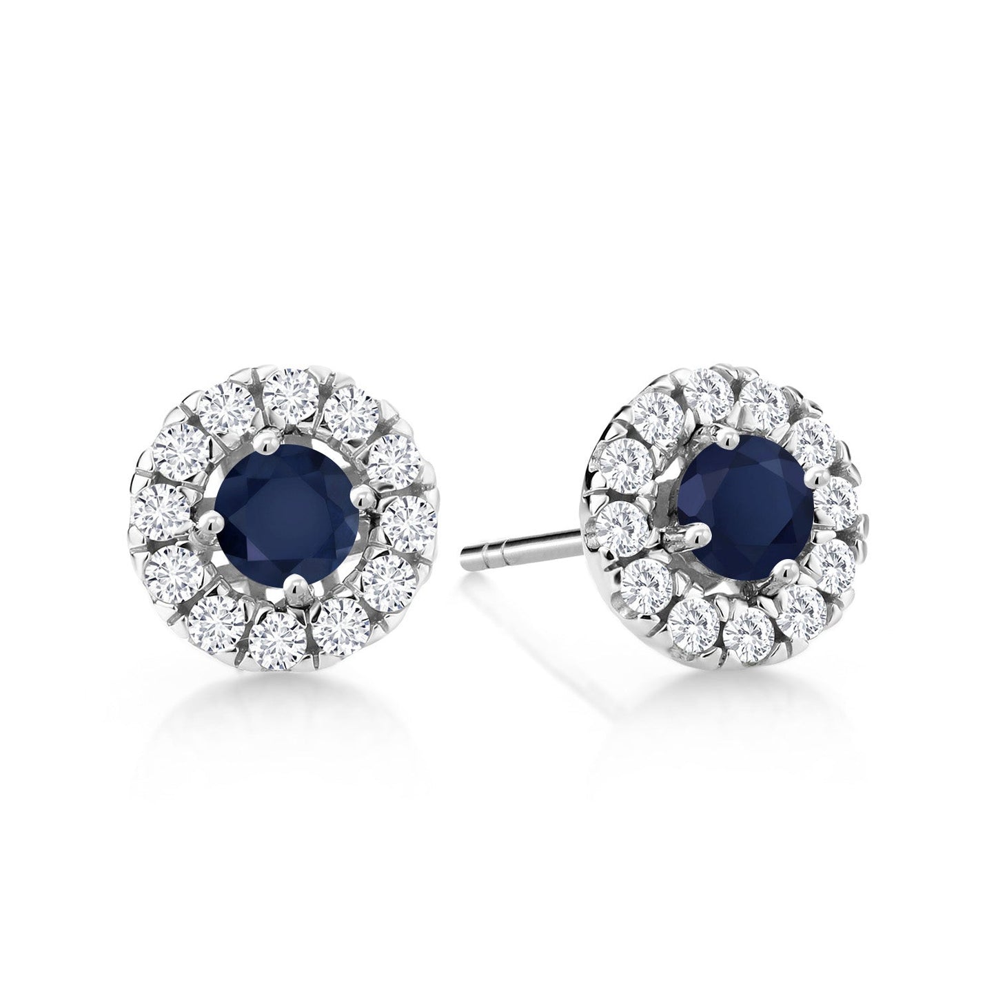 14K White Gold 3.5MM Round Gemstone Birthstone and White Lab Grown Diamond Halo Earrings | Center Stone: 3.5MM | Gold Earrings for Women