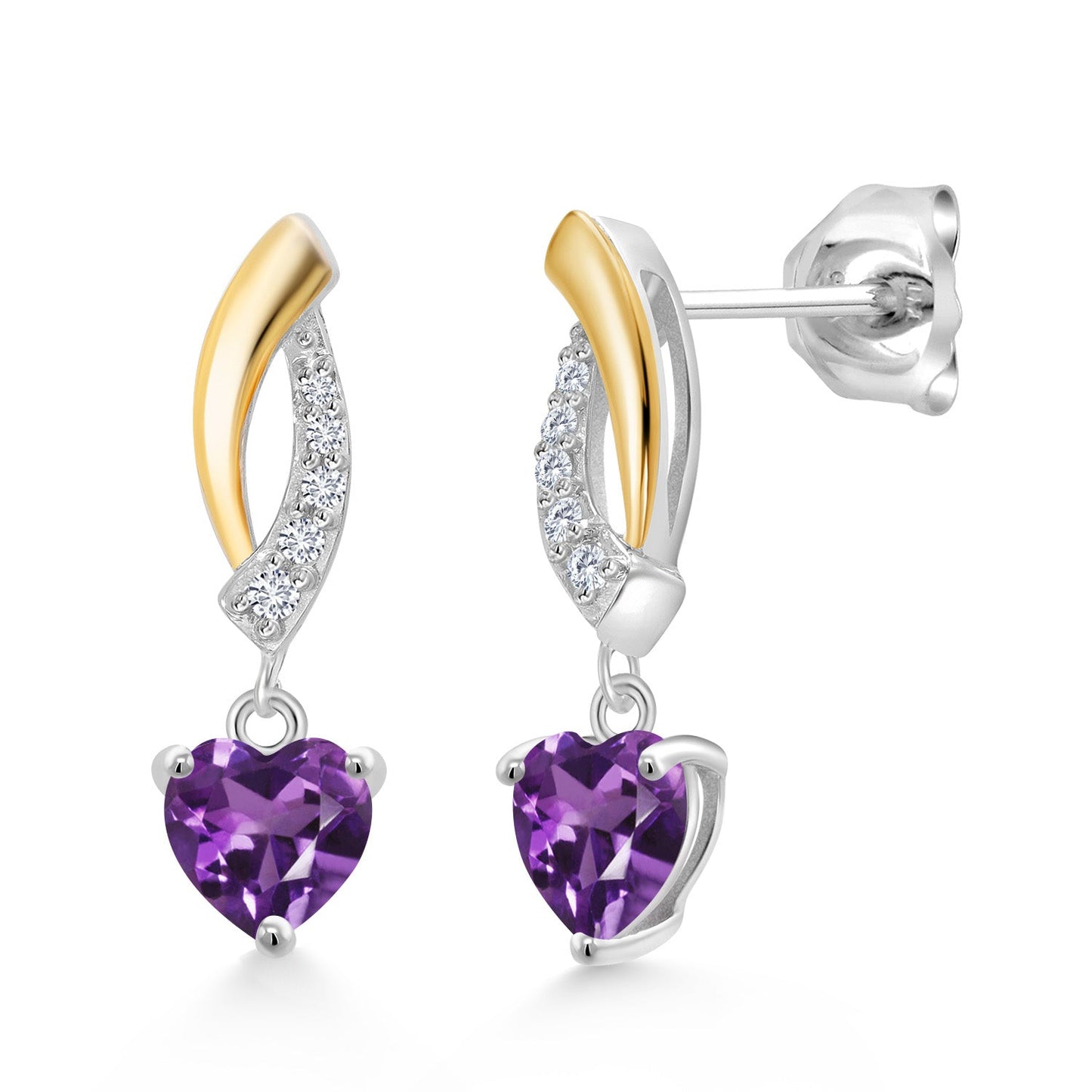 5MM Heart Shape Gemstone Birthstone and Lab Grown Diamond Dangle Earrings for Women | 925 Silver and 10K Yellow Gold | Fine Jewelry Gifts for Her Mom Women Wife