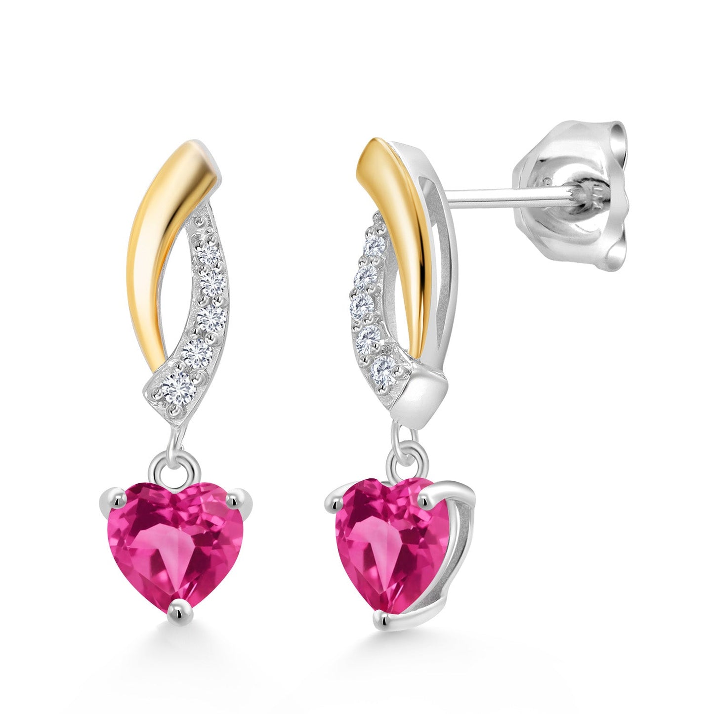 5MM Heart Shape Gemstone Birthstone and Lab Grown Diamond Dangle Earrings for Women | 925 Silver and 10K Yellow Gold | Fine Jewelry Gifts for Her Mom Women Wife