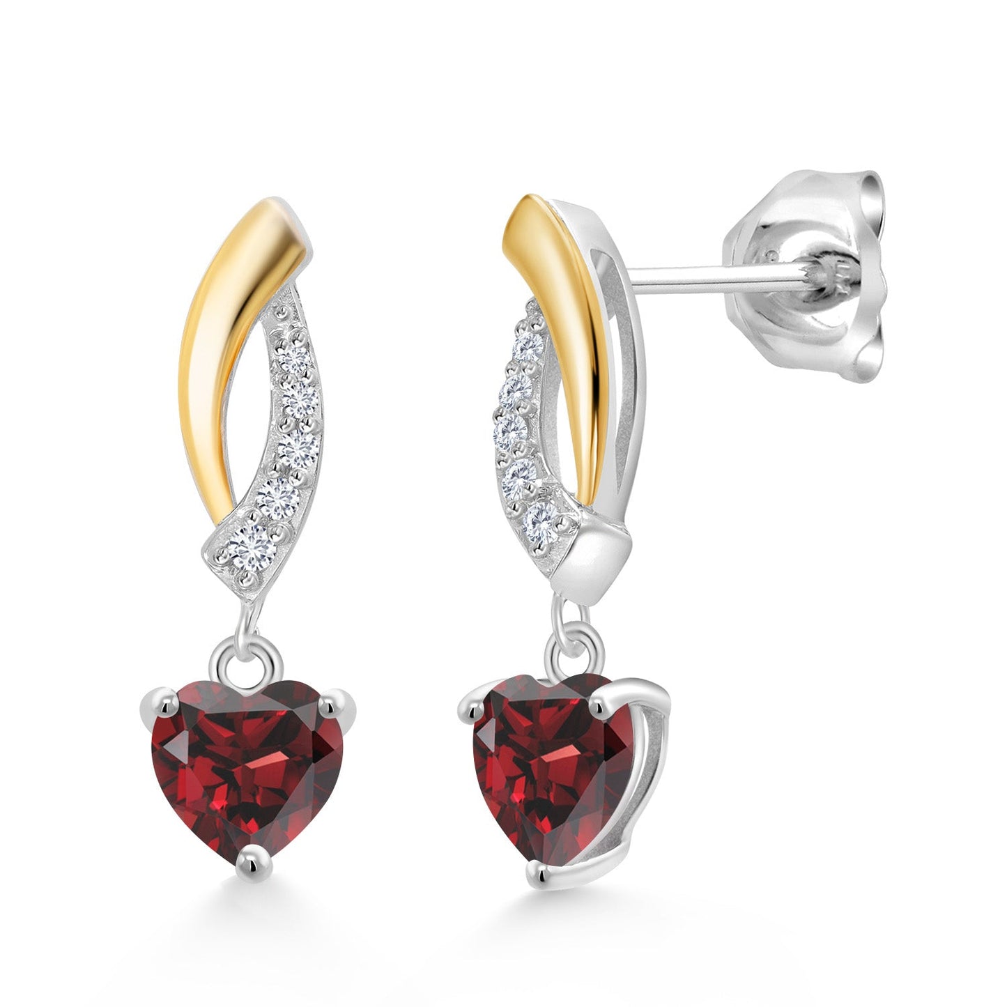 5MM Heart Shape Gemstone Birthstone and Lab Grown Diamond Dangle Earrings for Women | 925 Silver and 10K Yellow Gold | Fine Jewelry Gifts for Her Mom Women Wife