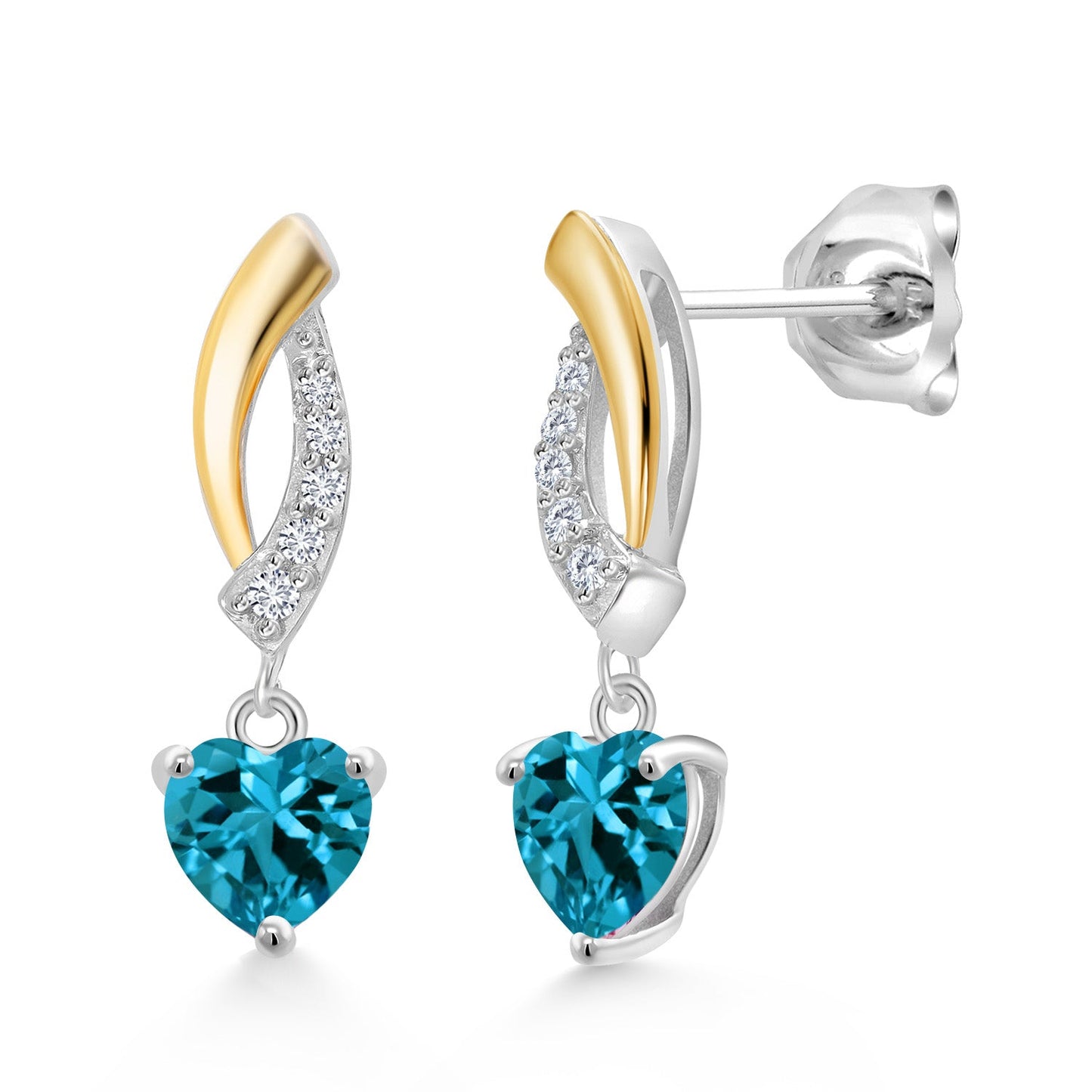 5MM Heart Shape Gemstone Birthstone and Lab Grown Diamond Dangle Earrings for Women | 925 Silver and 10K Yellow Gold | Fine Jewelry Gifts for Her Mom Women Wife