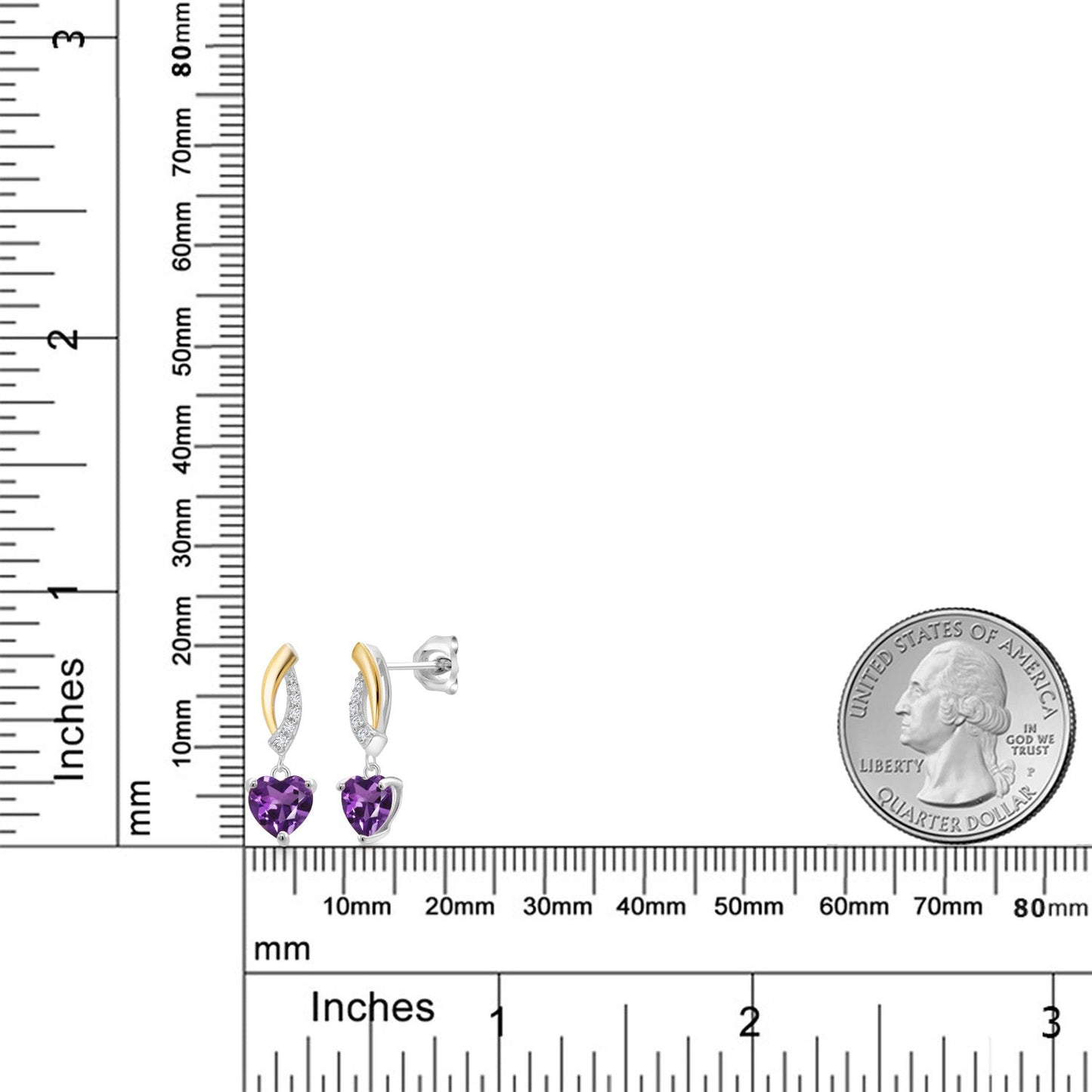 925 Sterling Silver and 10K Yellow Gold 6MM Heart Shape Gemstone Birthstone and White Lab Grown Diamond Dangle Earrings For Women