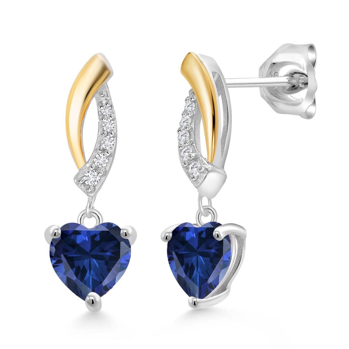 925 Sterling Silver and 10K Yellow Gold 6MM Heart Shape Gemstone Birthstone and White Lab Grown Diamond Dangle Earrings For Women