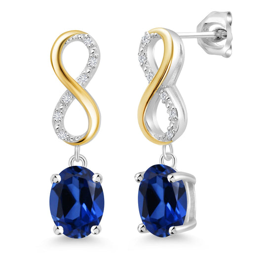 Dangle Infinity Earrings For Women | 8X6MM Oval Cut Gemstone Birthstone and Lab Grown Diamond | 925 Silver 10K Yellow Gold | Fine Jewelry Gifts for Her Mom Women Wife