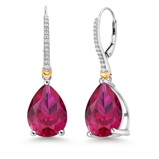 12-22 Cttw Gemstone Birthstone and White Moissanite Teardrop Drop Dangle Earrings For Women | 925 Sterling Silver and 10K Yellow Gold | Pear Shape 16X12MM