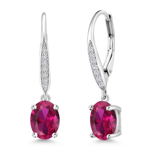 Dangle Drop Earrings For Women | 925 Sterling Silver | 8X6MM Oval Gemstone Birthstone and White Lab Grown Diamond Leverback Earrings