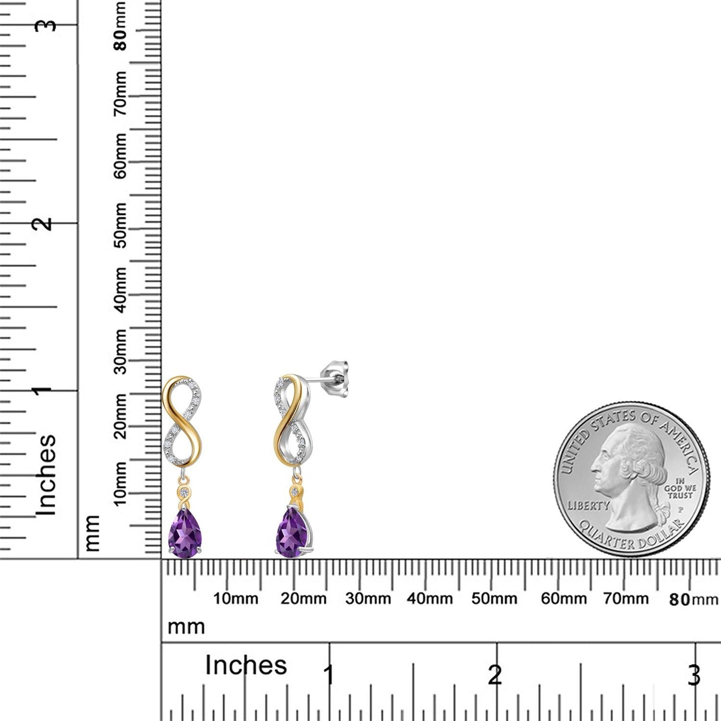 Infinity Dangle Earrings For Women In 925 Silver and 10K Yellow Gold with 8X5MM Pear Shape Gemstone Birthstone and White Lab Grown Diamond