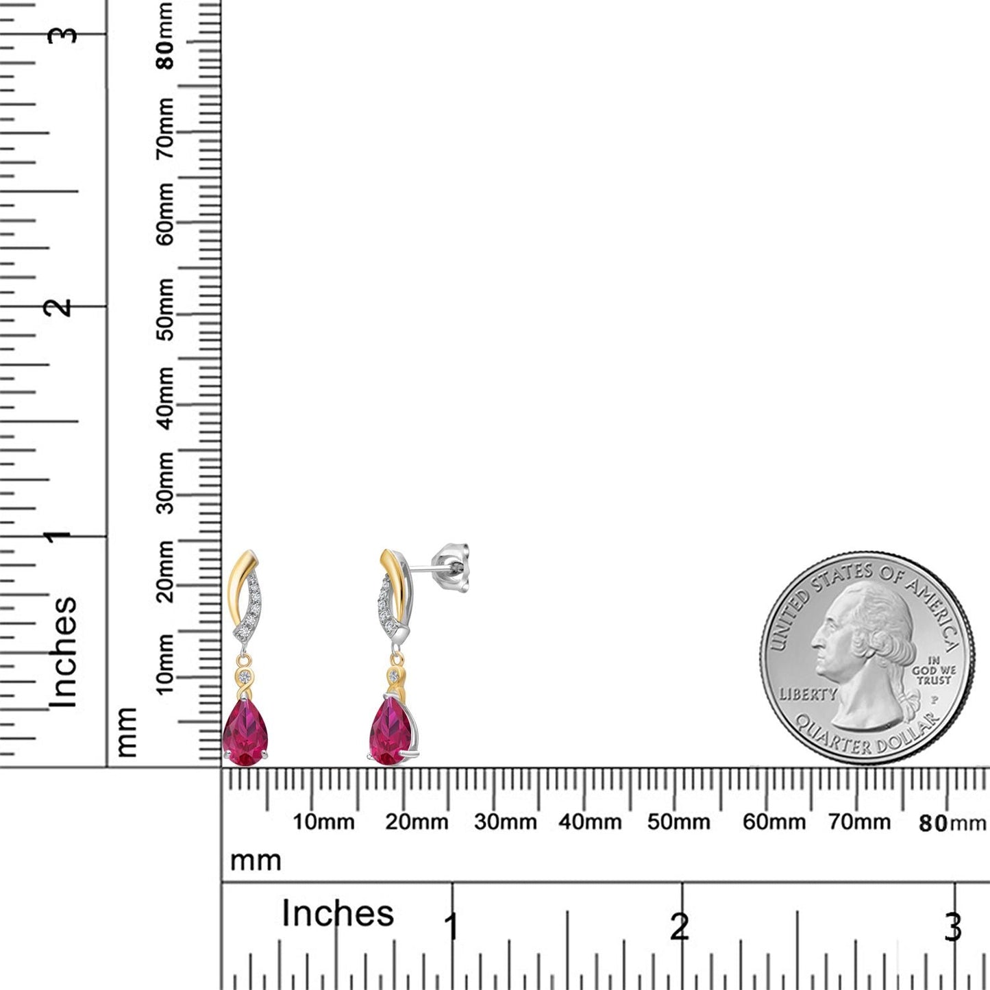 925 Silver and 10K Yellow Gold Gemstone Birthstone and White Lab Grown Diamond Dangle Earrings For Women | Pear Shape 8X5MM