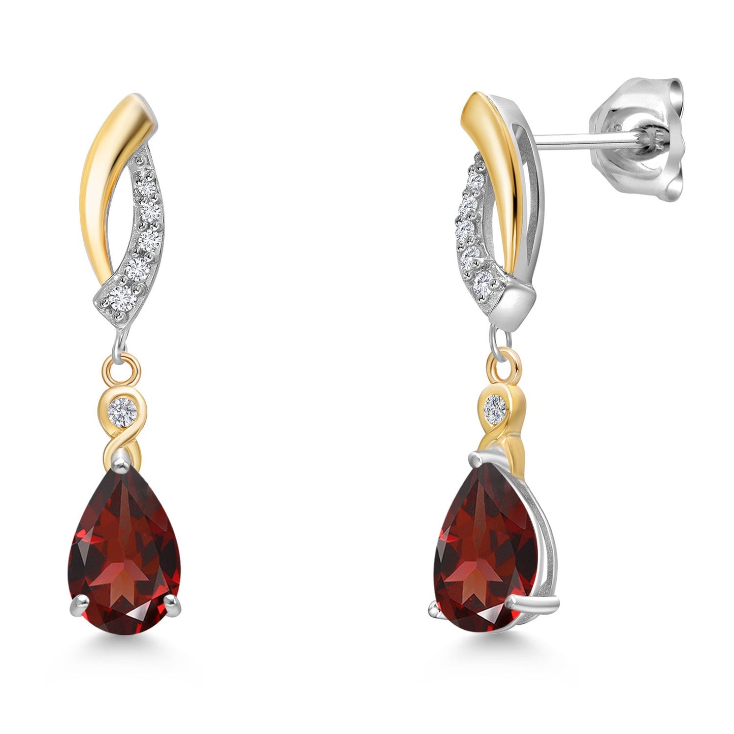 925 Silver and 10K Yellow Gold Gemstone Birthstone and White Lab Grown Diamond Dangle Earrings For Women | Pear Shape 8X5MM