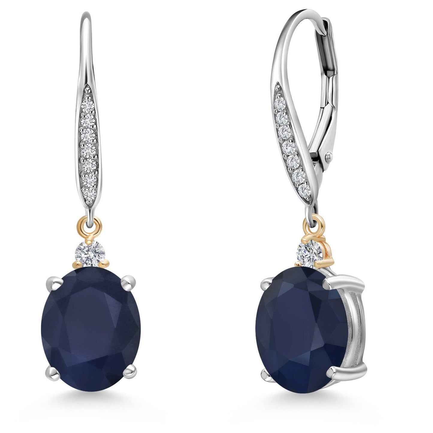 10X8MM Oval Gemstone Birthstone and Lab Grown Diamond Leverback Dangle Earrings For Women | 925 Silver and 10K Yellow Gold | Fine Jewelry Gifts for Her Mom Women Wife