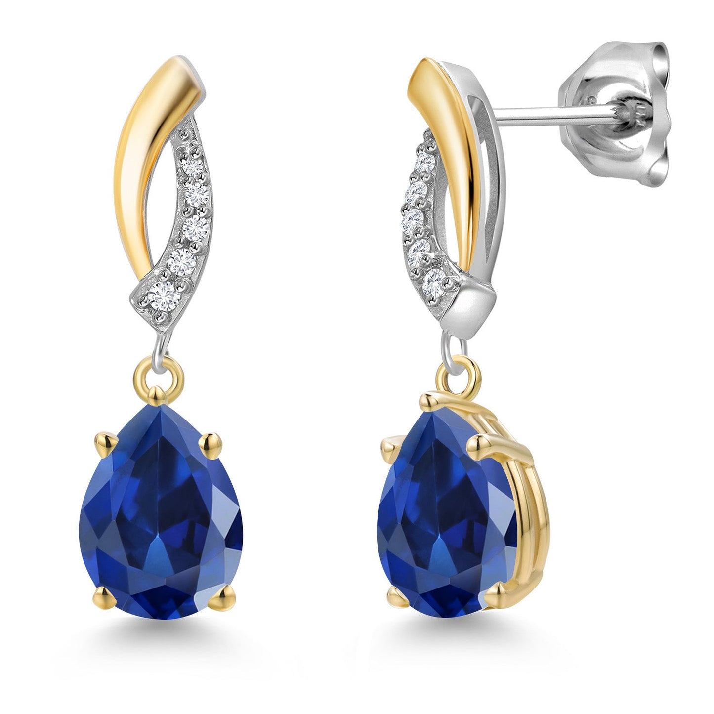 925 Silver and 10K Yellow Gold 8X6MM Pear Shape Gemstone Birthstone and White Lab Grown Diamond Teardrop Dangle Earrings for Women