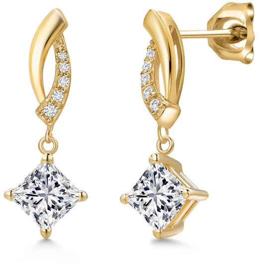 10K Yellow Gold 5MM Princess Gemstone Birthstone and White Lab Grown Diamond Infinity Dangle Earrings for Women | Gold Earrings For Women
