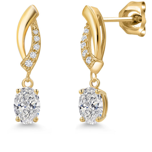 10K Yellow Gold 6X4MM Oval Cut Gemstone Birthstone and White Lab Grown Diamond Infinity Dangle Earrings for Women | Gold Earrings For Women
