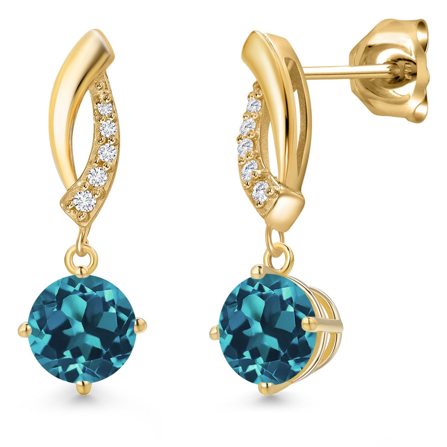 10K Yellow Gold 6MM Round Gemstone Birthstone and White Lab Grown Diamond Infinity Dangle Earrings For Women | Gold Earrings For Women