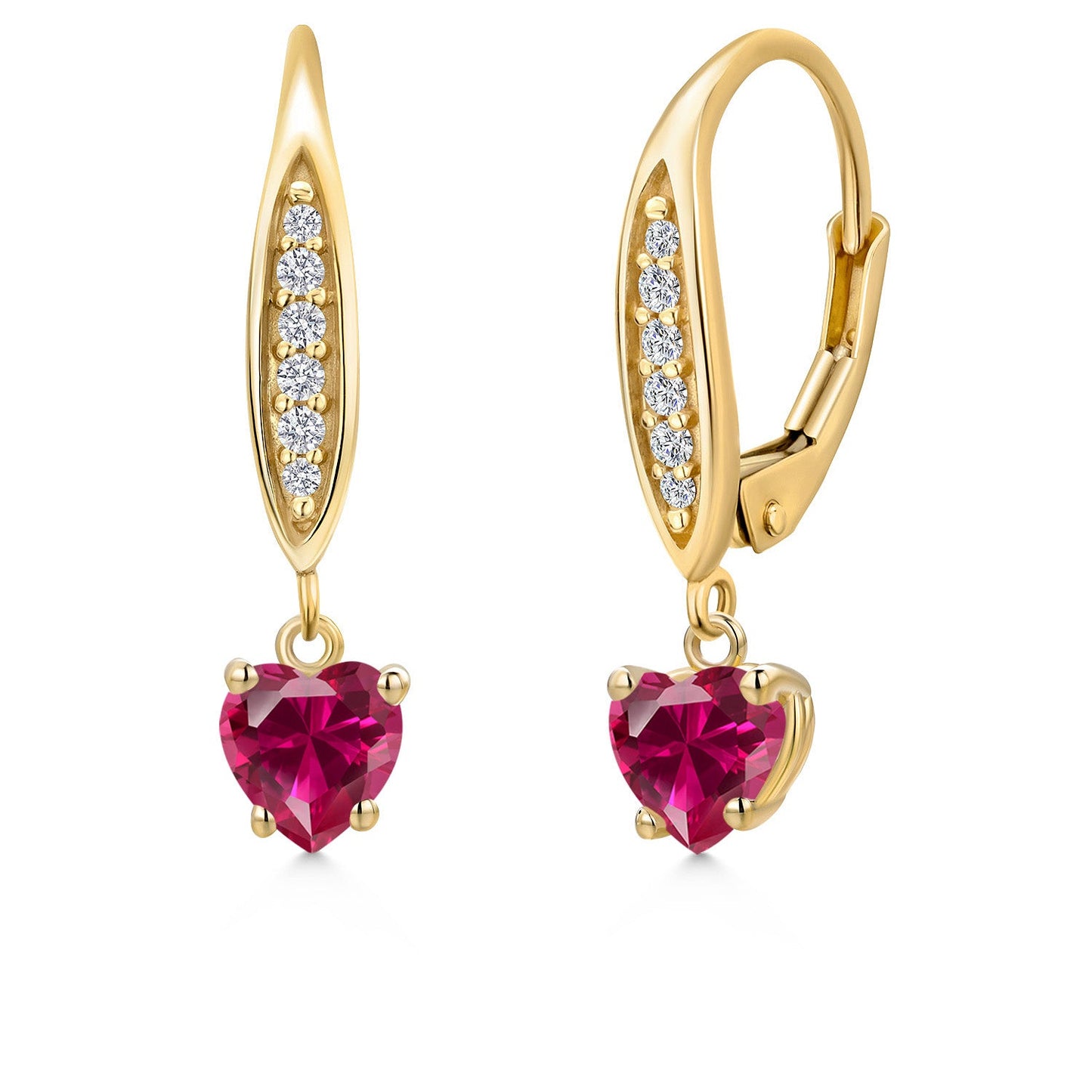 10K Yellow Gold 5MM Heart Shape Gemstone Birthstone and Lab Grown Diamond Dangle Earrings for Women | Fine Jewelry Gifts for Her Mom Women Wife