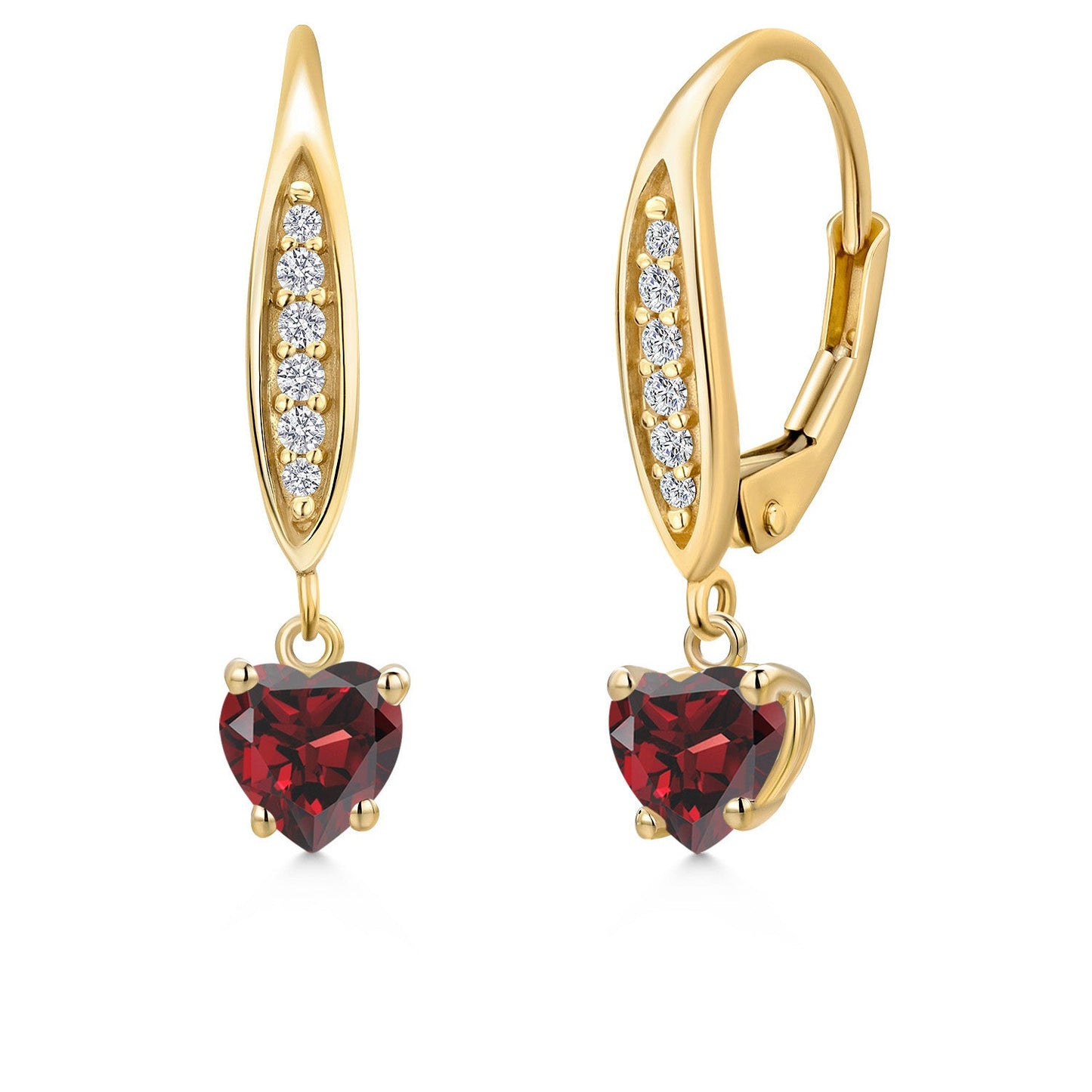 10K Yellow Gold 5MM Heart Shape Gemstone Birthstone and Lab Grown Diamond Dangle Earrings for Women | Fine Jewelry Gifts for Her Mom Women Wife