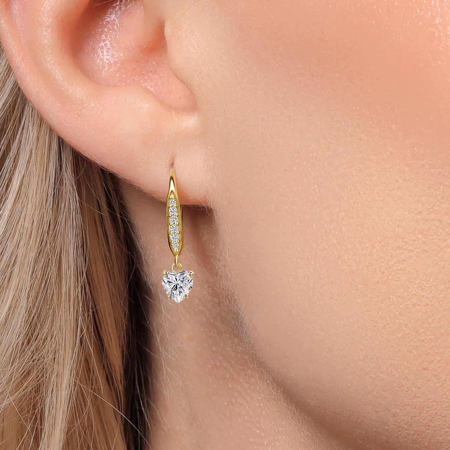 10K Yellow Gold 5MM Heart Shape Gemstone Birthstone and Lab Grown Diamond Dangle Earrings for Women | Fine Jewelry Gifts for Her Mom Women Wife