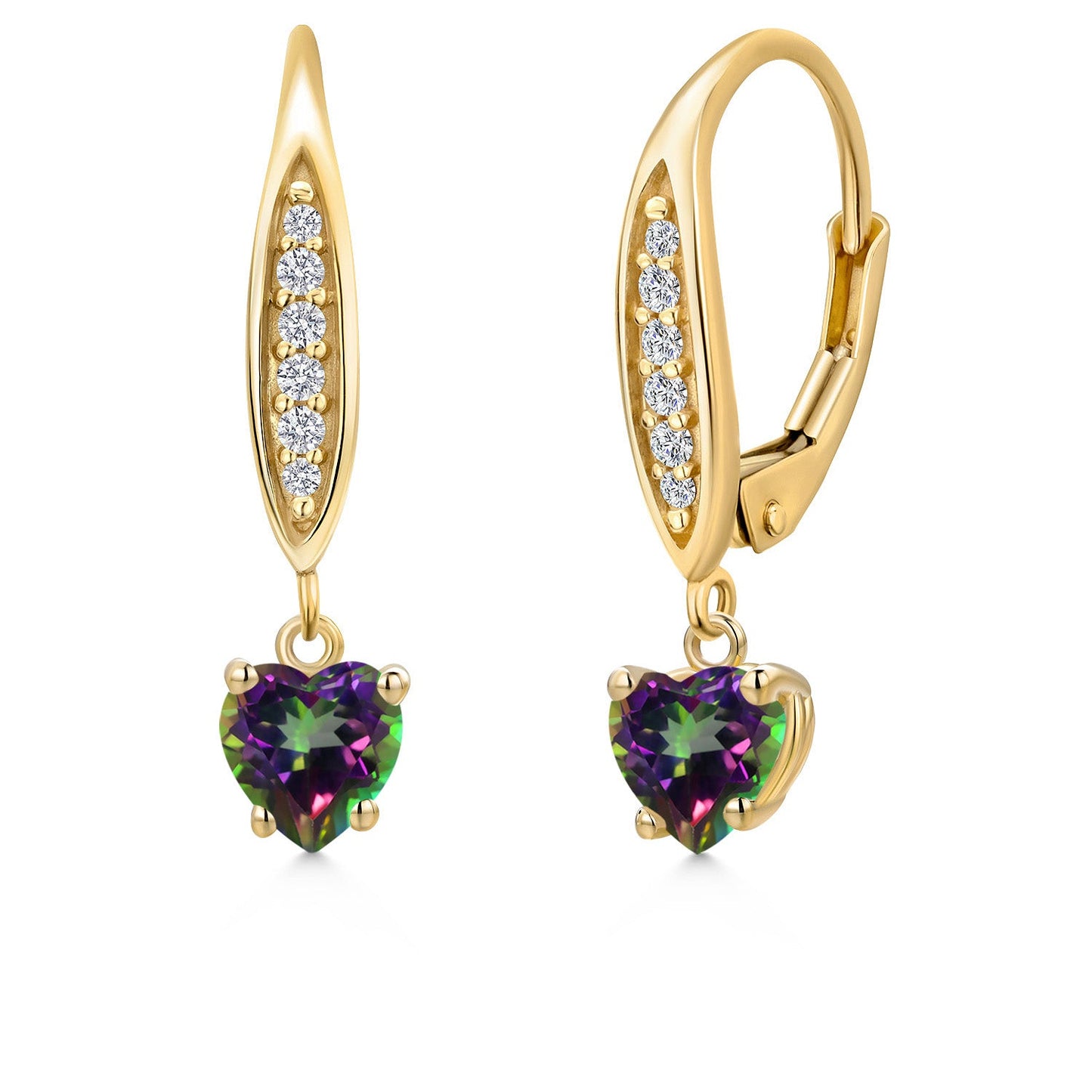 10K Yellow Gold 5MM Heart Shape Gemstone Birthstone and Lab Grown Diamond Dangle Earrings for Women | Fine Jewelry Gifts for Her Mom Women Wife