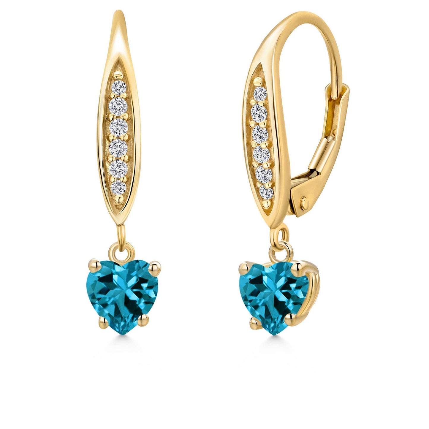 10K Yellow Gold 5MM Heart Shape Gemstone Birthstone and Lab Grown Diamond Dangle Earrings for Women | Fine Jewelry Gifts for Her Mom Women Wife