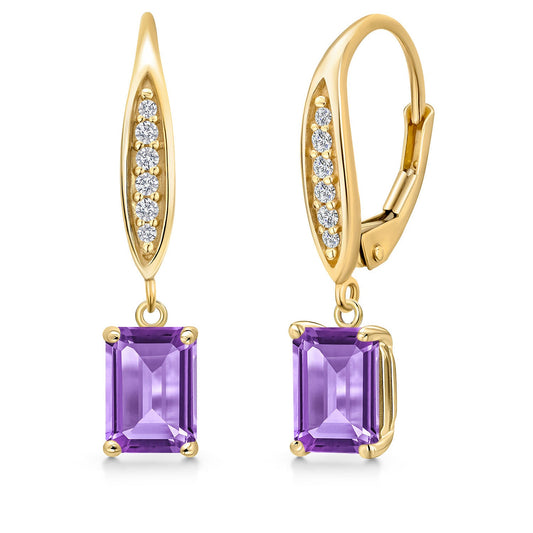 10K Yellow Gold 7X5MM Emerald Cut Gemstone Birthstone and Lab Grown Diamond Dangle Earrings For Women | Fine Jewelry Gifts for Her Mom Women Wife